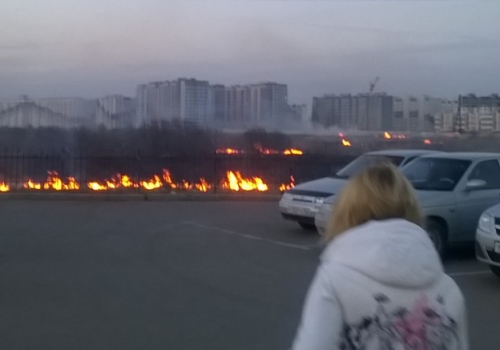 В Омске от загоревшей травы полыхал автомобиль